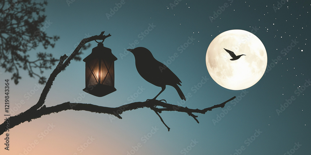 Fototapeta premium Silhouetted city park with moonlit sky, Earth Hour atmosphere