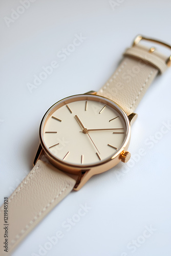 Wallpaper Mural Elegant wristwatch with a beige leather strap and a gold-tone case. Minimalist design. Torontodigital.ca