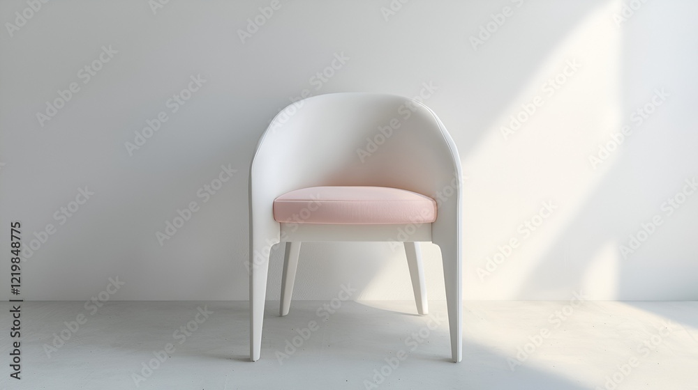 Obraz premium Modern minimalist chair with a pale pink cushion. Perfect for a contemporary interior design.