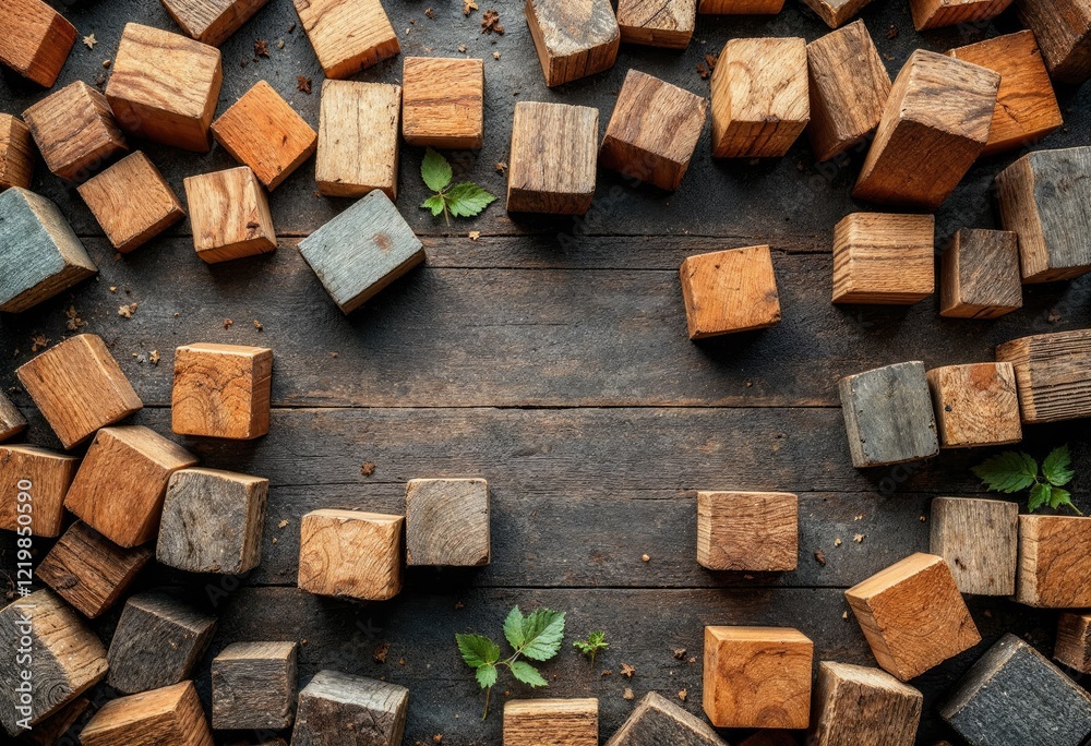 graphic concept with wood blocks top view graphic concept with wood blocks top view