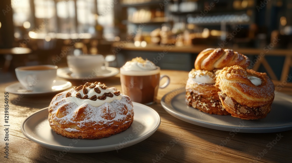 Fresh Pastries on a Wooden Table in Natural Light