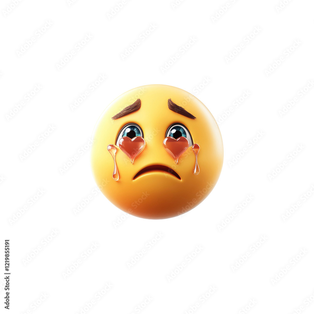 Fototapeta premium 3D Render of Sad Emoji Crying Heart Shaped Tears
