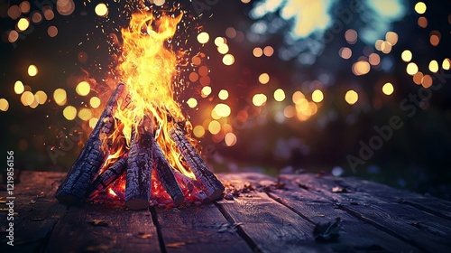 Campfire on Wooden Table Bo...