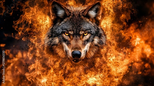 Fiery Wolf Digital Art, Wol...
