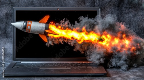 Laptop Rocket Launch 3D Ren...