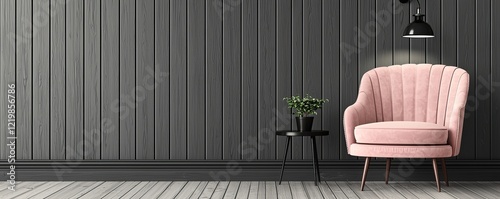 Pink Velvet Armchair Agains...