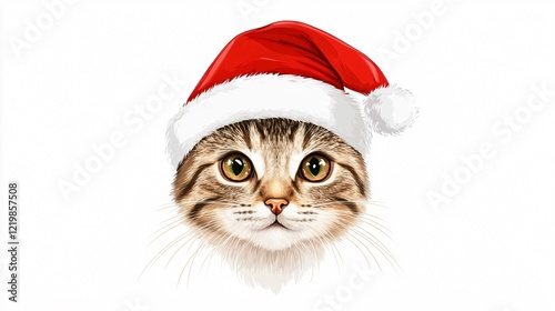 Cute Cat in Santa Hat Vector Christmas Card