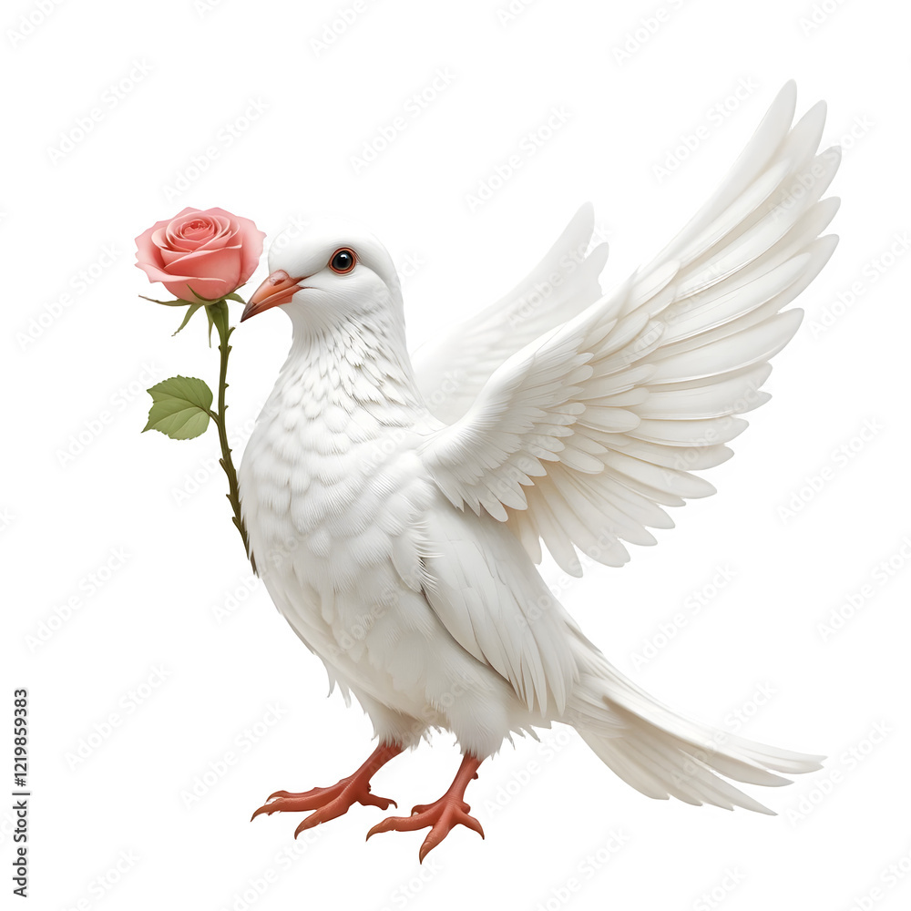 Fototapeta premium white dove isolated on white,White Dove Isolated on White - Symbol of Peace, Purity, and Freedom