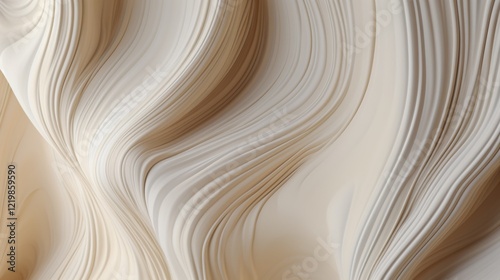 Abstract wavy volumetric wall background, beige folded lines texture.