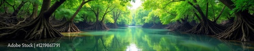 Mangrove trees with tangled roots and branches, Wetlands, Mangroves