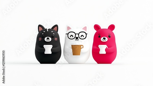 Adorable Cartoon Animals Enjoying a Coffee Break Together