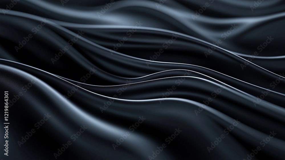 Fototapeta premium Smooth flowing waves of black fabric create an elegant abstract texture that mesmerizes and inspires creativity in design