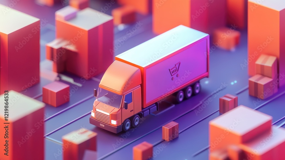 Fototapeta premium E-commerce logistics optimization flat design front view tech innovation 3D render complementary color scheme.