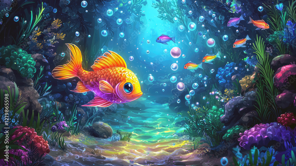 Obraz premium Spectacular Underwater Scene with Vibrant Fish and Coral Reefs