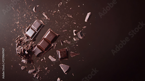 Broken Dark Chocolate Bits Readily Contrasting with Potential Design Layouts photo