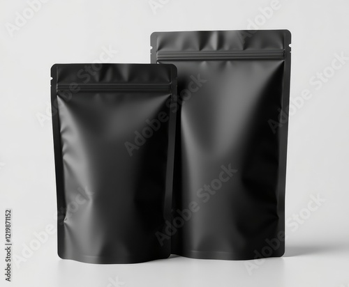 Two black pouches with zippers on a white background photo