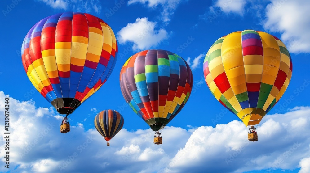 Obraz premium Colorful Hot Air Balloons Soaring Through a Vivid Sky
