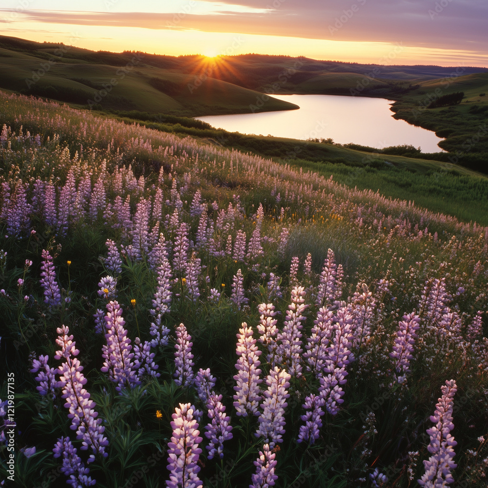 Obraz premium Dreamy Wildflower Field with Pink and Lavender Hues at Sunset
