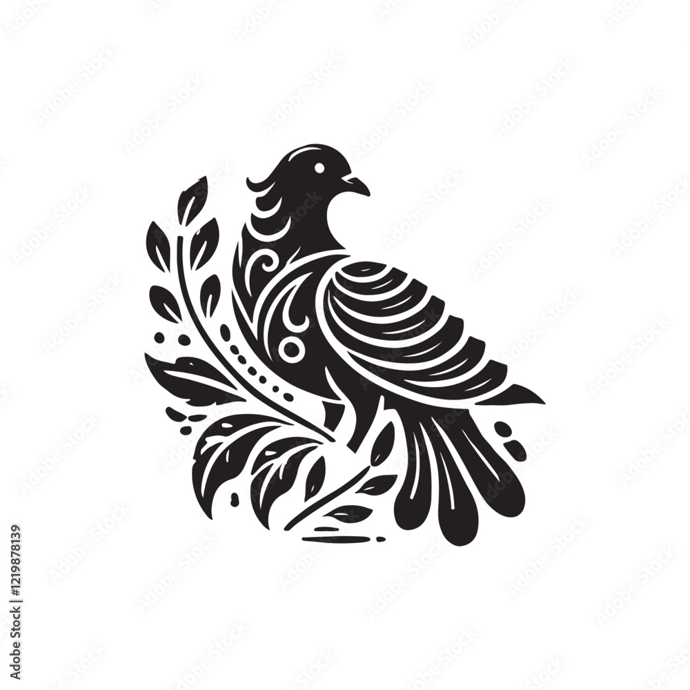 Obraz premium Black Color Pigeon silhouette design Vector Illustration, Solid White Background (2).eps
