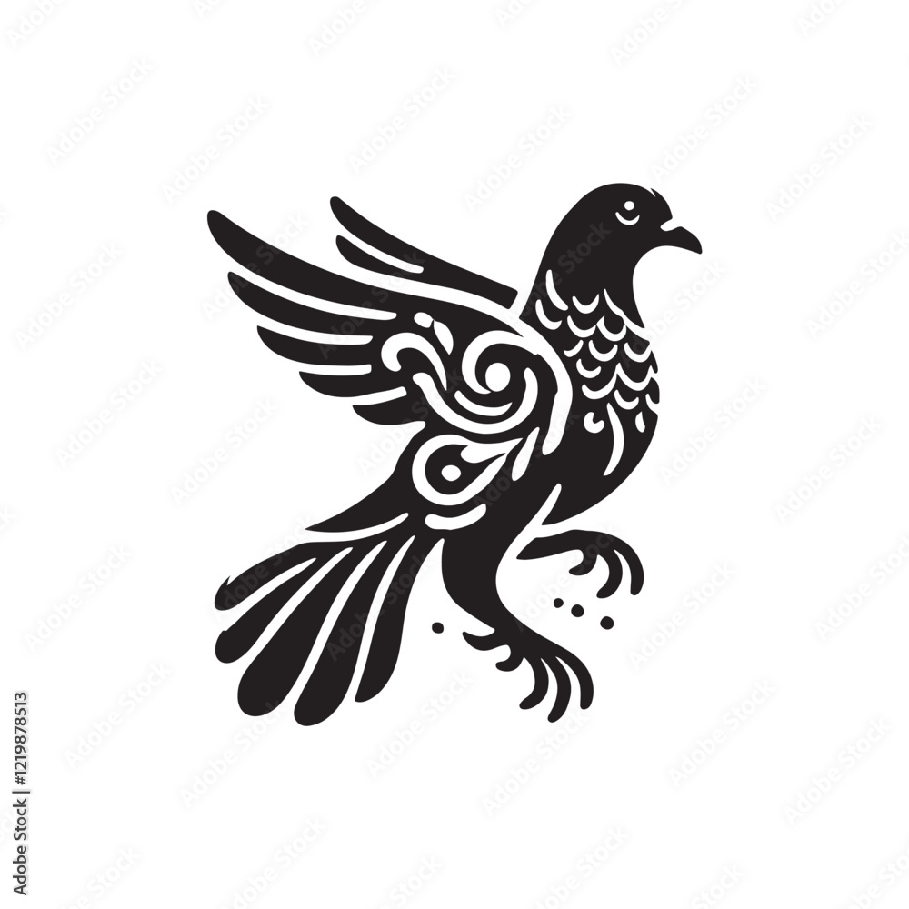 Fototapeta premium Black Color Pigeon silhouette design Vector Illustration, Solid White Background (5).eps