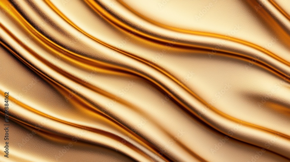 Fototapeta premium Smooth Golden Silk Fabric Flowing in Luxurious Wavy Pattern