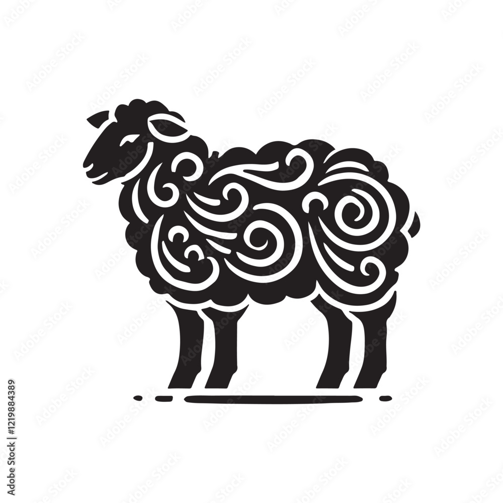 Fototapeta premium Black Color Sheep silhouette design Vector Illustration, Solid White Background (4).eps