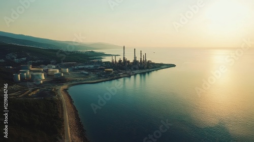 Wallpaper Mural The oil refinery is located by the sea. No pollution. The surrounding area has clean air. Aerial view.  Torontodigital.ca