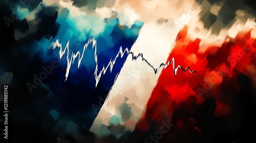 French Flag with Stock Market Crash Chart