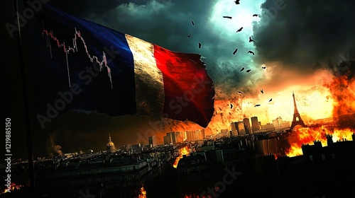 French Flag with Stock Market Crash Chart