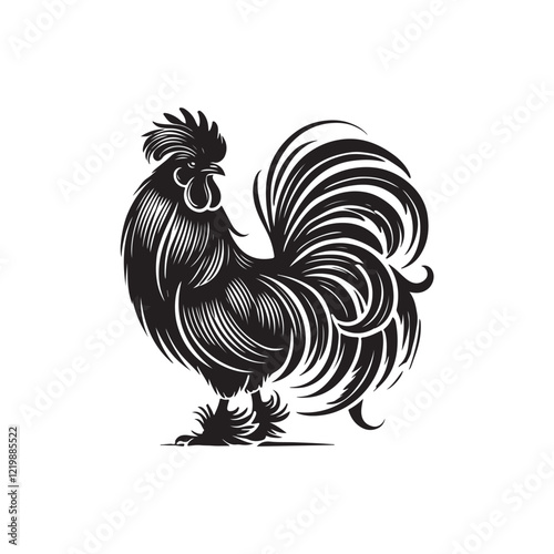 Black Color Silkie Chicken silhouette design Vector Illustration, Solid White Background (5).eps