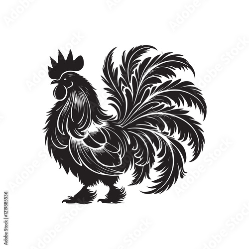 Black Color Silkie Chicken silhouette design Vector Illustration, Solid White Background (6).eps