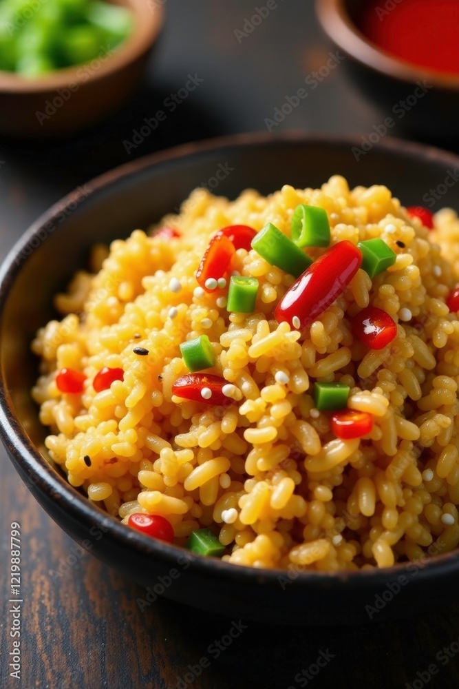 Crispy Dakgalbi fried rice with sesame seeds and chili peppers, sesame, chili Crispy Dakgalbi fried rice with sesame seeds and chili peppers, sesame, chili