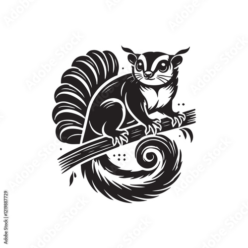 Black Color Sugar Glider silhouette design Vector Illustration, Solid White Background (3).eps