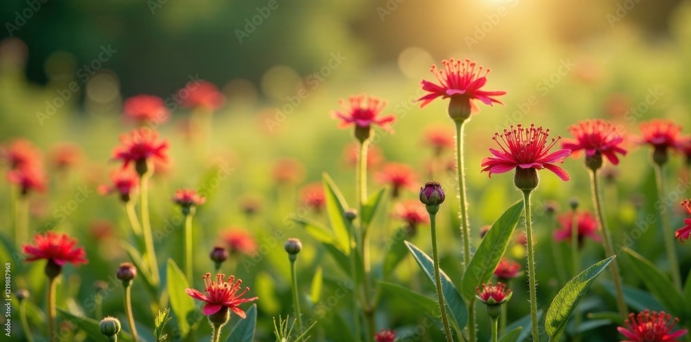 Metrosideros flowers in a field with other flowers, blooms, blossom, field Metrosideros flowers in a field with other flowers, blooms, blossom, field