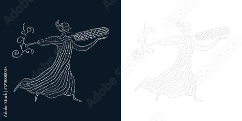 Ancient greek goddess running with a branch and a loaf of bread with transparent background