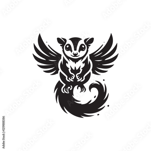 Black Color Sugar Glider silhouette design Vector Illustration, Solid White Background (12).eps