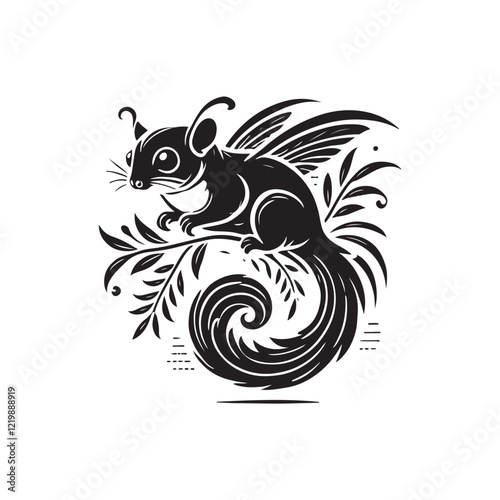 Black Color Sugar Glider silhouette design Vector Illustration, Solid White Background (19).eps