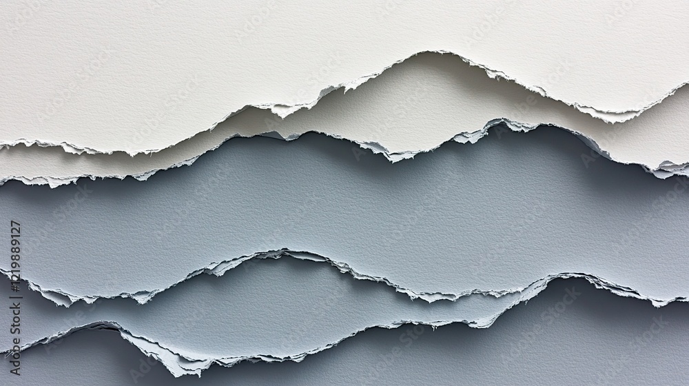 Fototapeta premium Gray textured paper with natural torn edges, soft matte effect, subtle shadows. The white and gray background of the paper is suitable for text.