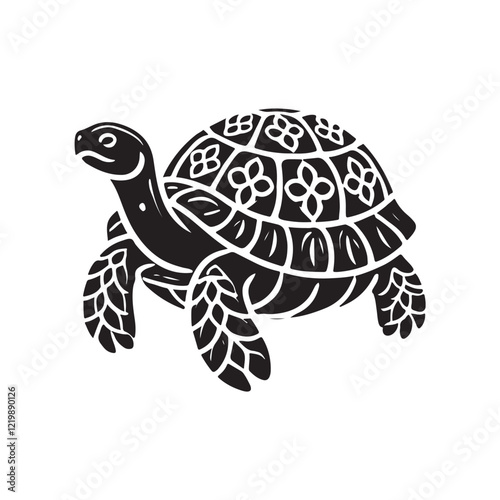 Black Color Tortoise silhouette design Vector Illustration, Solid White Background (9).eps