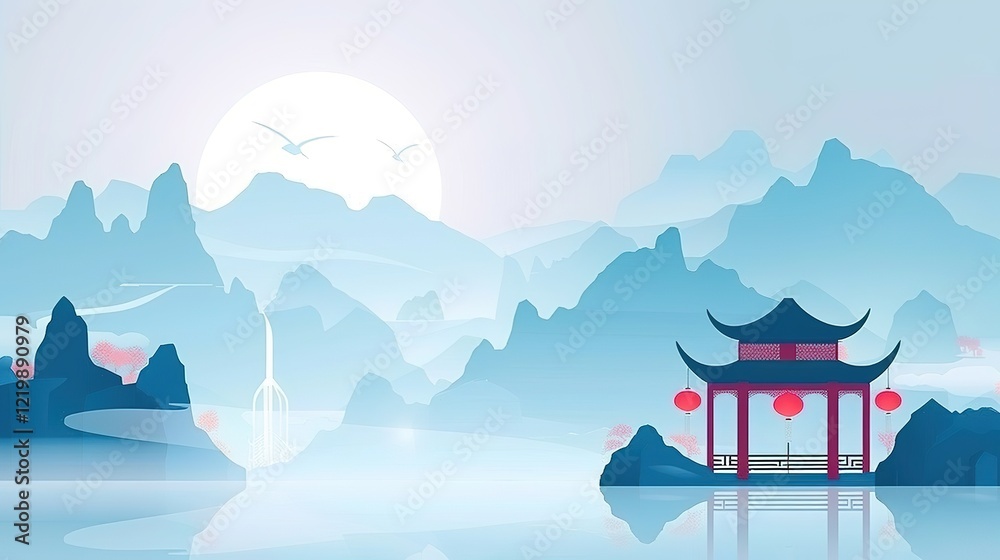 Fototapeta premium Mountain_Freepik_Fantasy_landscape_chinese_temple