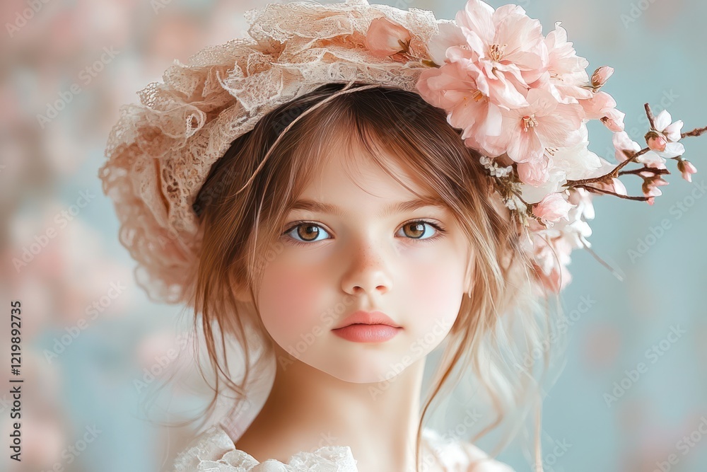 Blooming Beauty: A Spring Portrait with a Hat of Flowers Blooming Beauty: A Spring Portrait with a Hat of Flowers