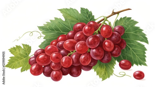 Watercolor Painting of Red Grapes Bunch, Close-up Still Life, Lush Fruit Concept, Vitis Vinifera, Grape Illustration Grapes, Watercolor