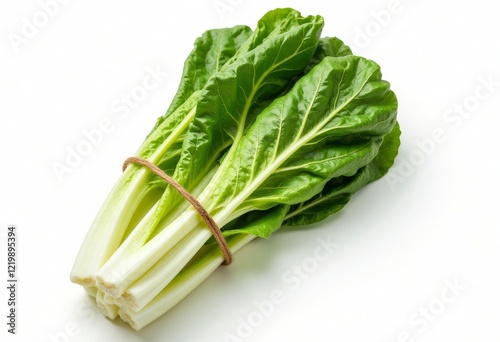 Bunch of Swiss chard tied with string on white background photo