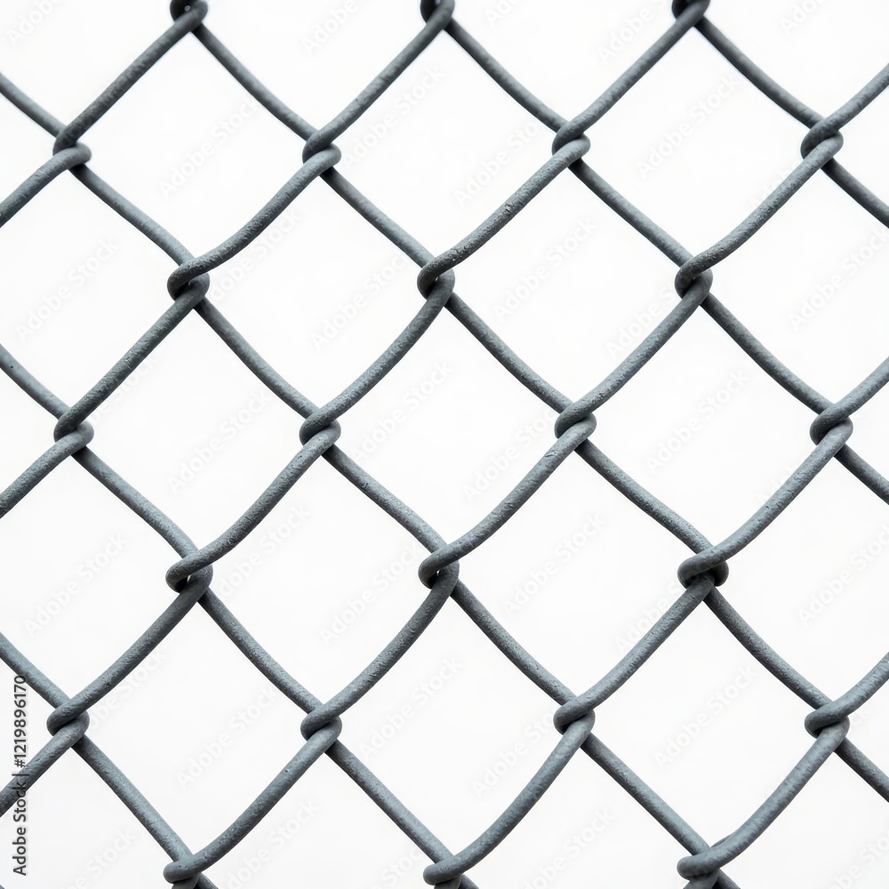 Fototapeta premium Gray chain link fence against white background