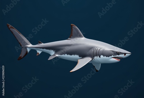 Wallpaper Mural Gray shark with red mouth swimming on dark blue background Torontodigital.ca