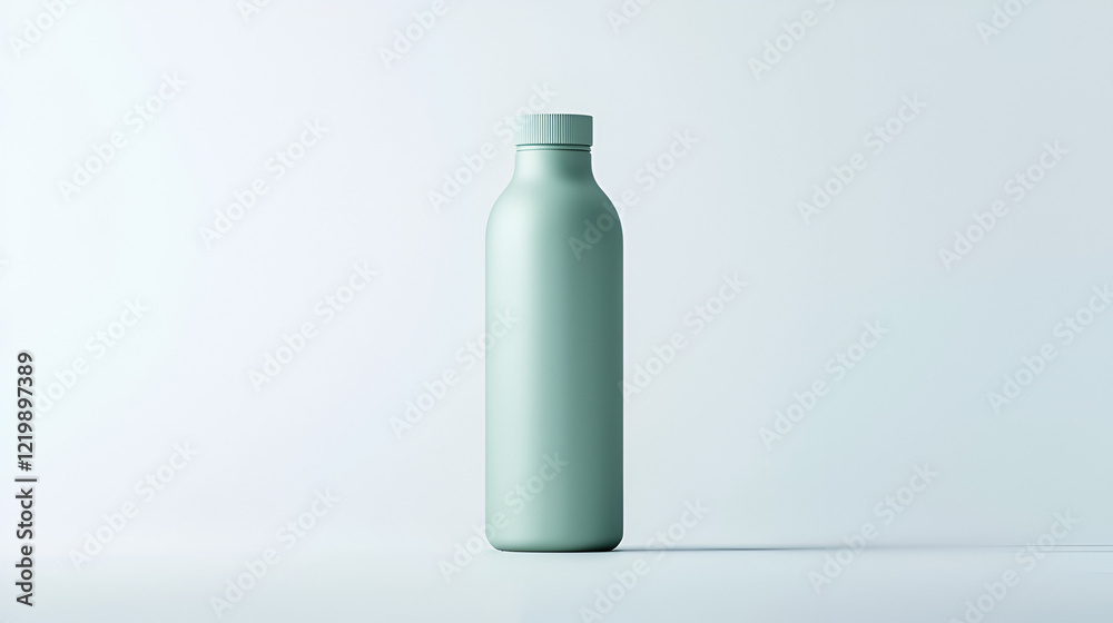 A single, light teal colored bottle stands on a white background. Perfect for product display or packaging design. A single, light teal colored bottle stands on a white background. Perfect for product display or packaging design.