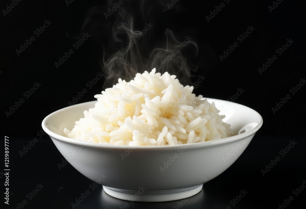 Steaming bowl of white rice on black background Steaming bowl of white rice on black background