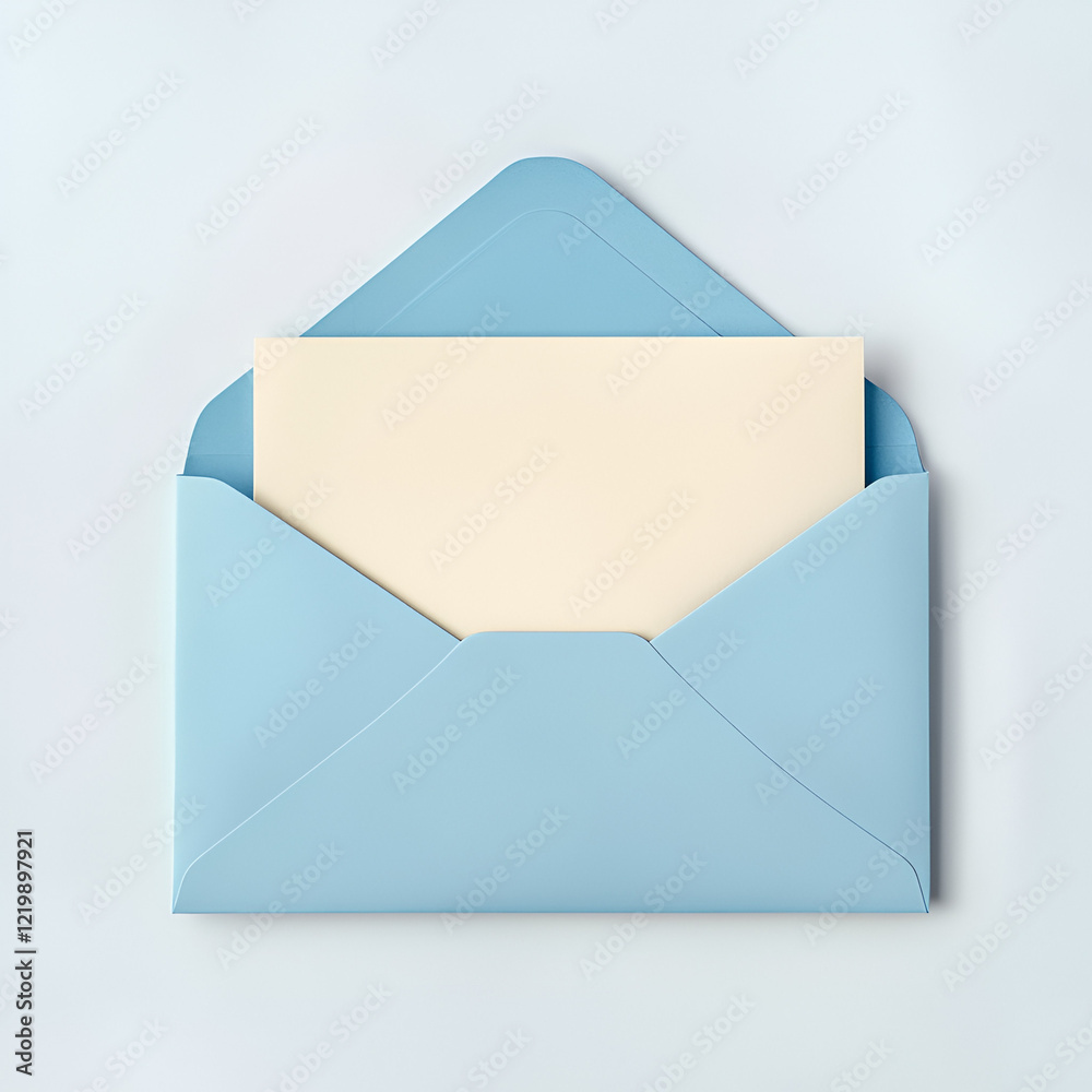 Light blue envelope with a blank cream-colored card inside, ready for your message. Light blue envelope with a blank cream-colored card inside, ready for your message.