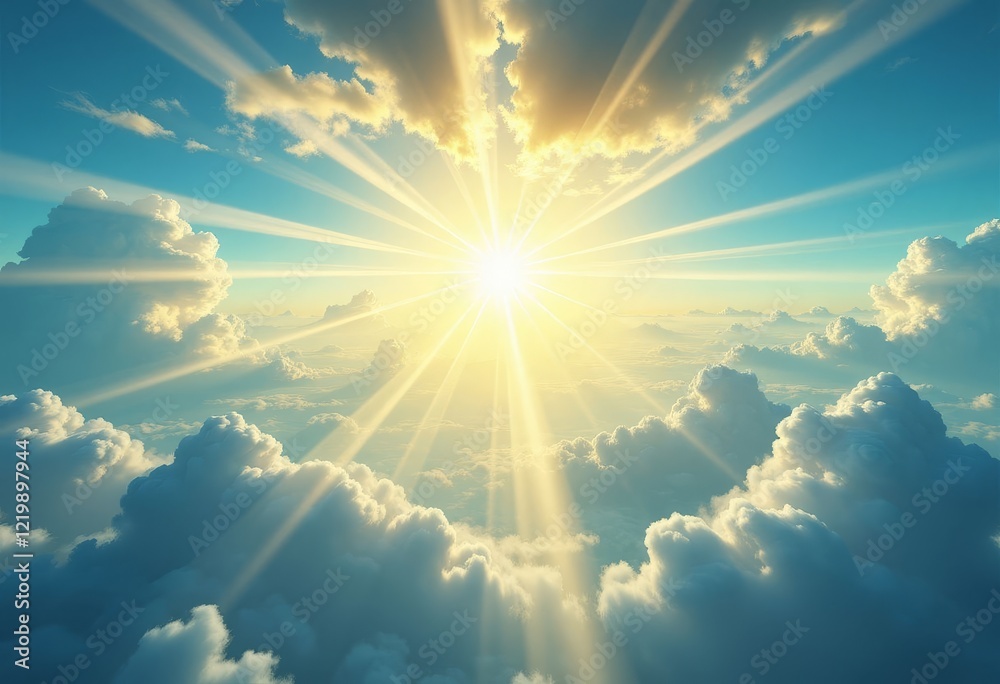 Fototapeta premium Sun rays shining over clouds