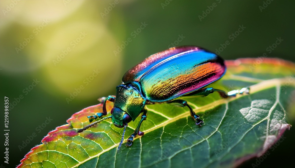 Vibrant iridescent beetle on a leaf. Vibrant iridescent beetle on a leaf.